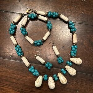 White and Turquoise Stone jewelry set